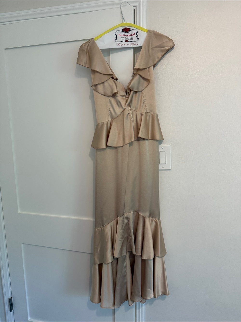 Satin Ruffle Maxi Dress in Champagne